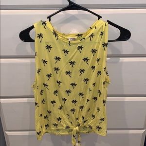 Yellow Knotted Tank Top w/ Palm Trees